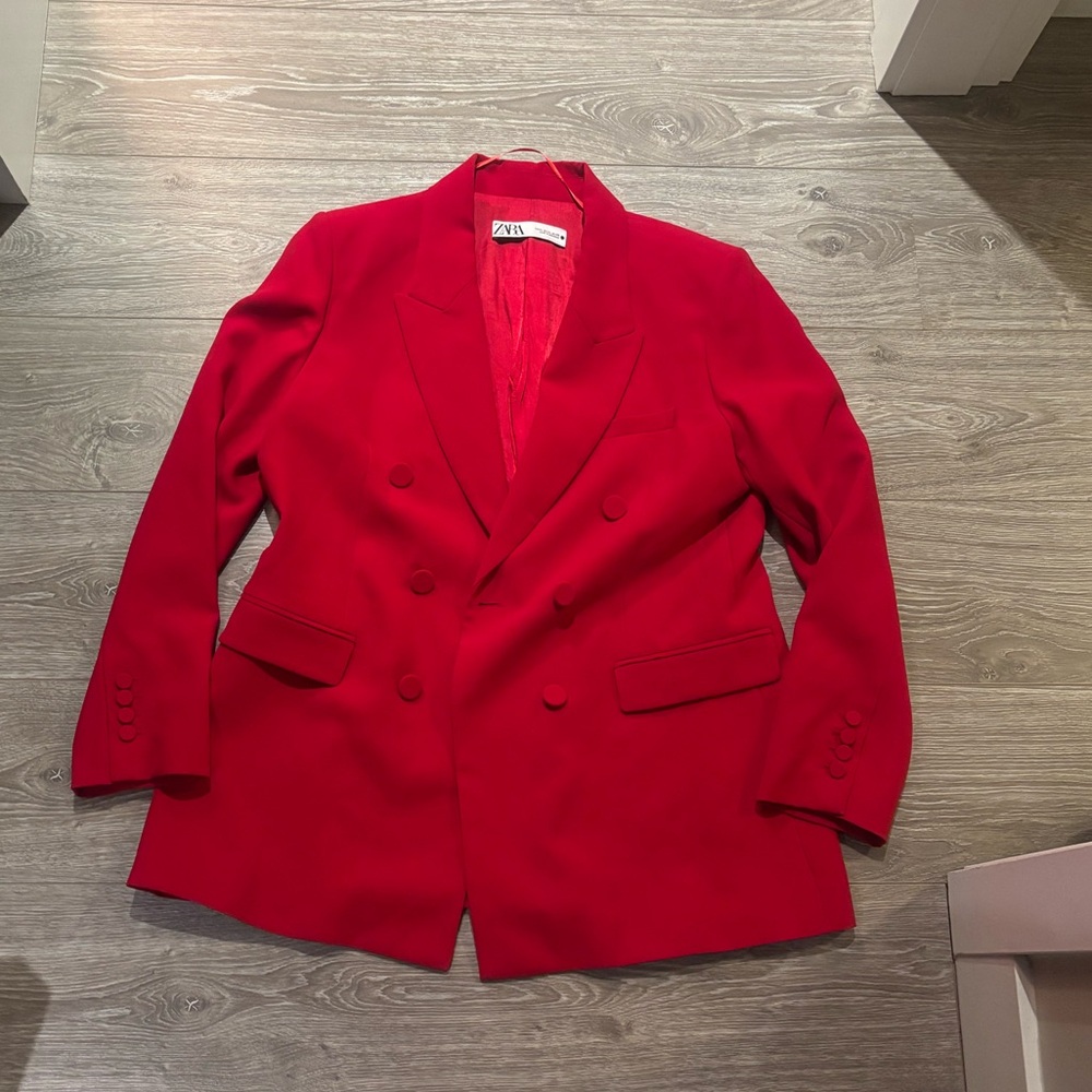 Zara Red Double-Breasted Blazer